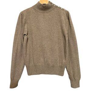 Lord & Taylor Women’s Size L Tan Cashmere Button Convertible Poet Sleeve Sweater